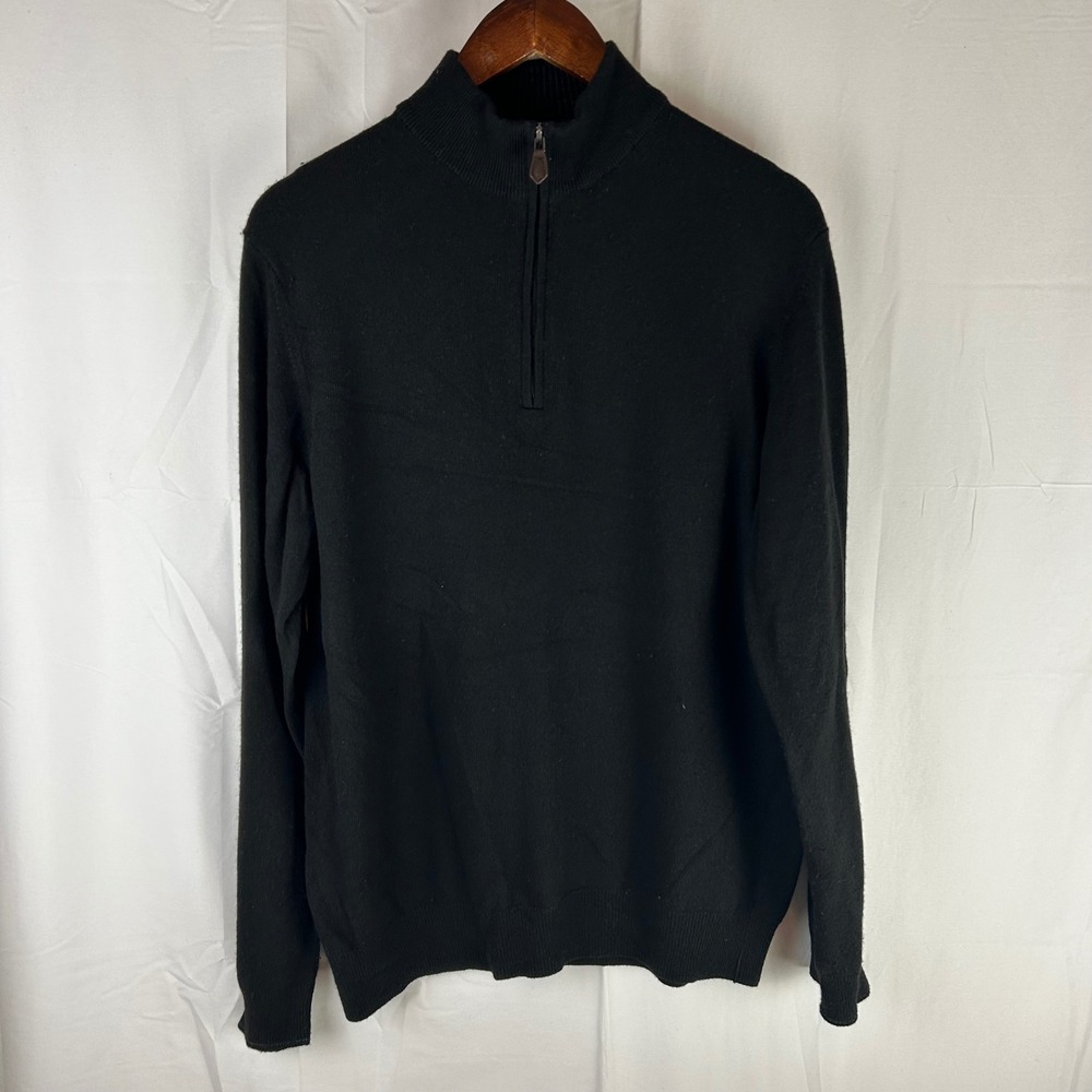 JOS A BANK RESERVE Mens Large Black Italian Yarn 1/4 Zip Sweater Wool Cashmere‎